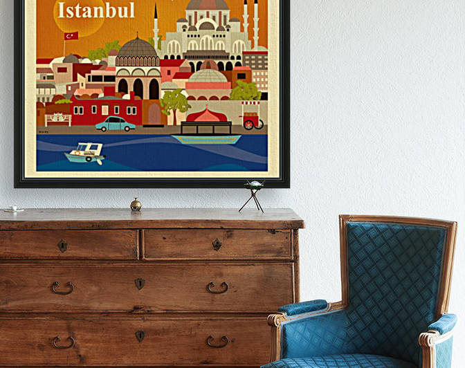 Istanbul Skyline Turkish Art Print by VINTAGE POSTER