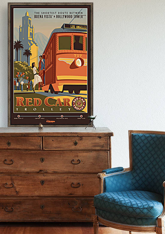 Red Car Trolley by VINTAGE POSTER