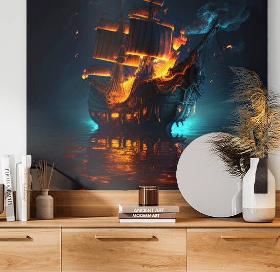 mohitswami7878 a burning pirate ship in the sea n by Mohit Swami