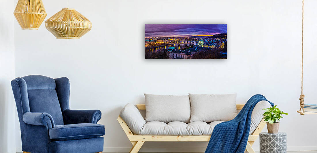 View at The Charles Bridge and Vltava river in Prague in dusk at sunset by artvi