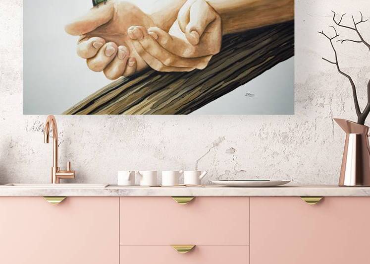 Ruby-Throated Hummingbird Hands of Life Painting by Stephen Emms