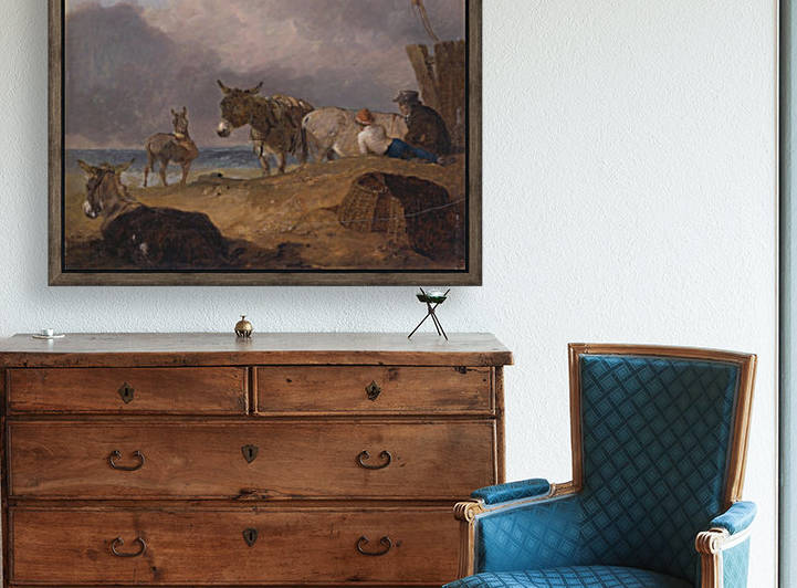 Donkeys and Figures on a Beach by Julius Caesar Ibbetson