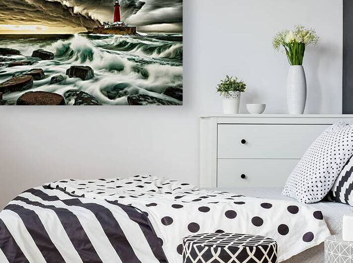 Lighthouse in a Storm AI Creation in Black Gold by Bill Swartwout Photography