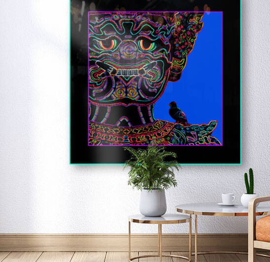 A YAK TEMPLE GUARD WITH A BIRD ON HIS SHOULDER - THAILAND 02 by LES MAYERS 