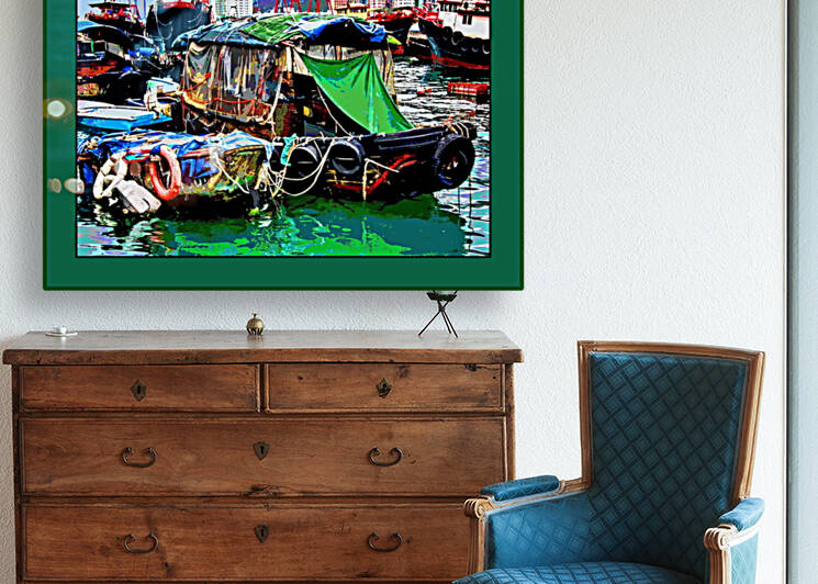 CHINESE JUNK BOAT AT ABORDEEN HARBOUR by LES MAYERS 