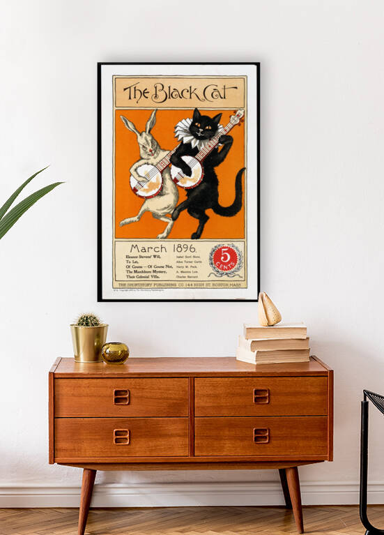 The Black cat and the white rabbit vintage poster  by Goldfishwallart