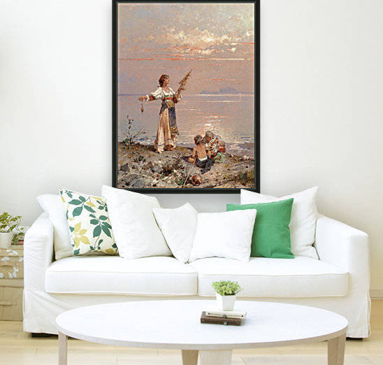 A woman working while her children play by Franz Richard Unterberger