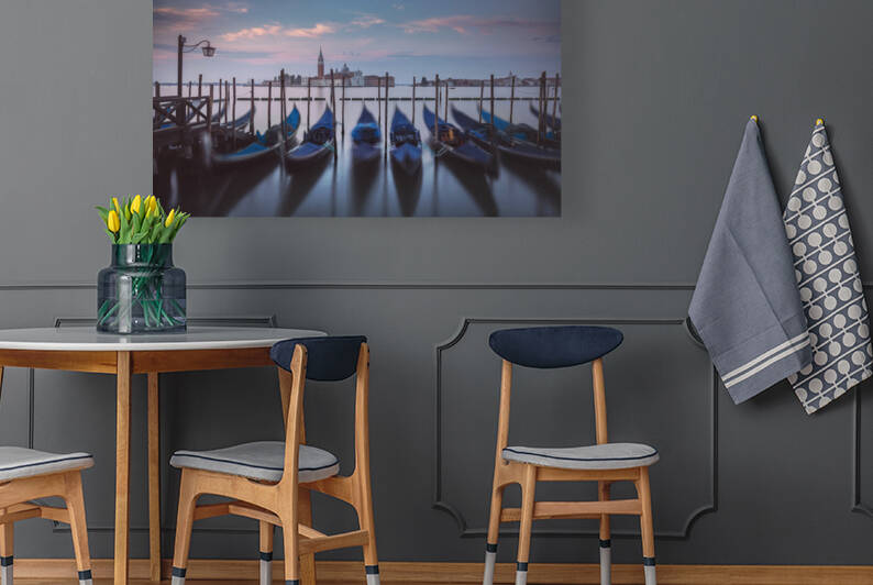 Gondolas and San Giorgio Maggiore church. Venice by Stefano Orazzini