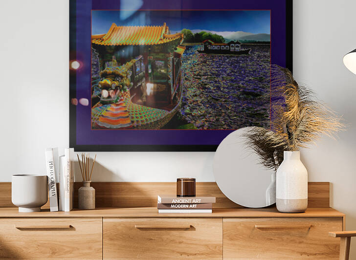 DRAGON BOATS ON KUNMING LAKE AT THE SUMMER PALACE  by LES MAYERS 