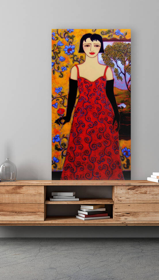 Woman With Landscape and Rose by Karen Rieger