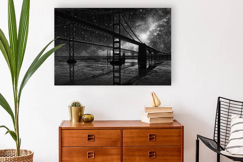 Bay Bridge with a Composite Night Sky Monochrome by Bill Swartwout Photography