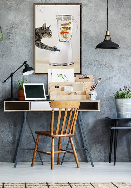 Grey tabby cat with paw on blender filled with goldfish;Vancouver british columbia canada by PacificStock