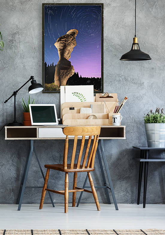 Light painting on monolith and star trails, Anse des Bonnes Femmes at Ile Niapiskau, Mingan Archipelago National Park Reserve of Canada, Cote-Nord, Duplessis region; Quebec, Canada by PacificStock