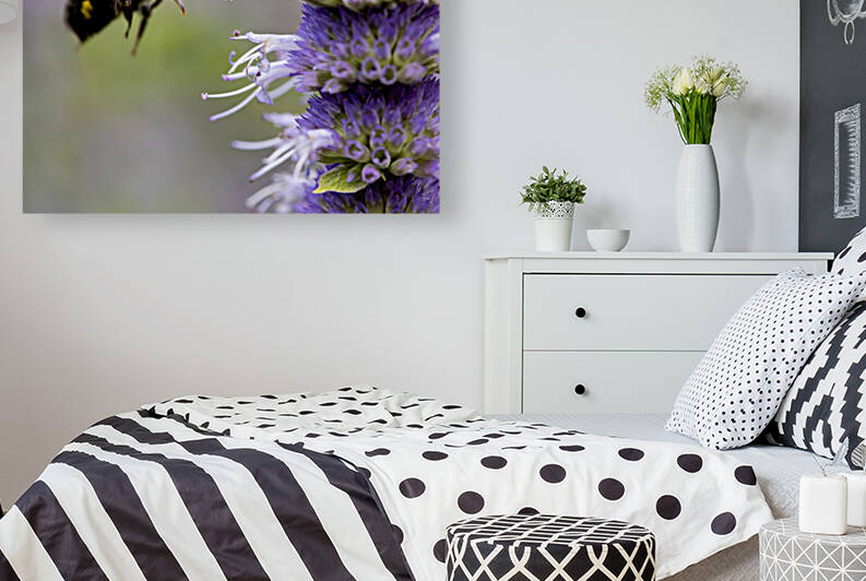 Purple Attraction: Macro Image of Bee Near Lavender by Melissa Lefebvre