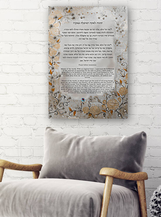 Prayer before immersion Hebrew menukad and English translation below by Sandrine Kespi Creations