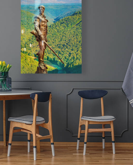 Mountaineer surveys his territory in oil painting by Steve Heap