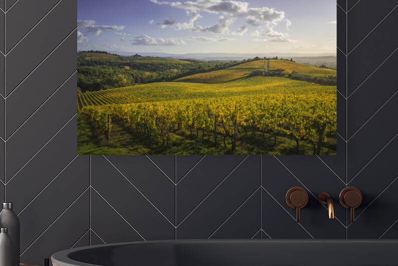 Gaiole in Chianti vineyards and panorama at sunset. Tuscany by Stefano Orazzini