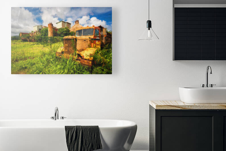 Oil painting of abandoned truck by old sugar mill at Koloa Kauai by Steve Heap