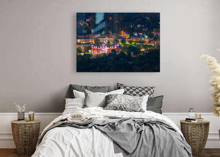 Downtown campus of West Virginia university at nightfall by Steve Heap