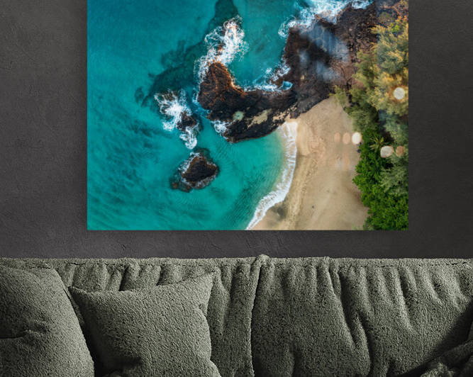 Top down view of rocks and waves on Lumahai beach Kauai by Steve Heap