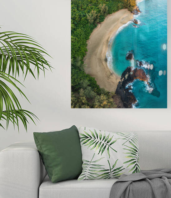 Top down view of rocks and waves on Lumahai beach Kauai by Steve Heap