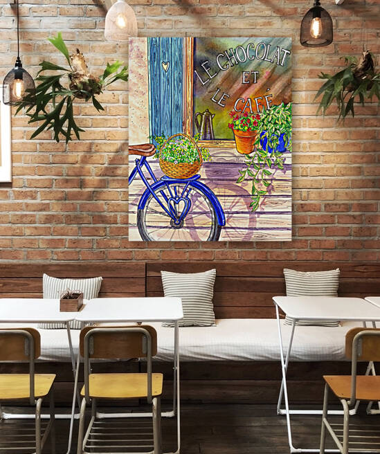 Bicycle With Basket Of Flowers And Cafe Window  P by Irina Sztukowski