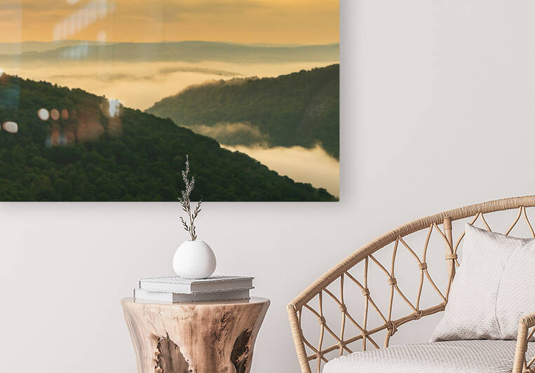 Mist swirling over Cheat River gorge at sunrise near Raven Rock by Steve Heap