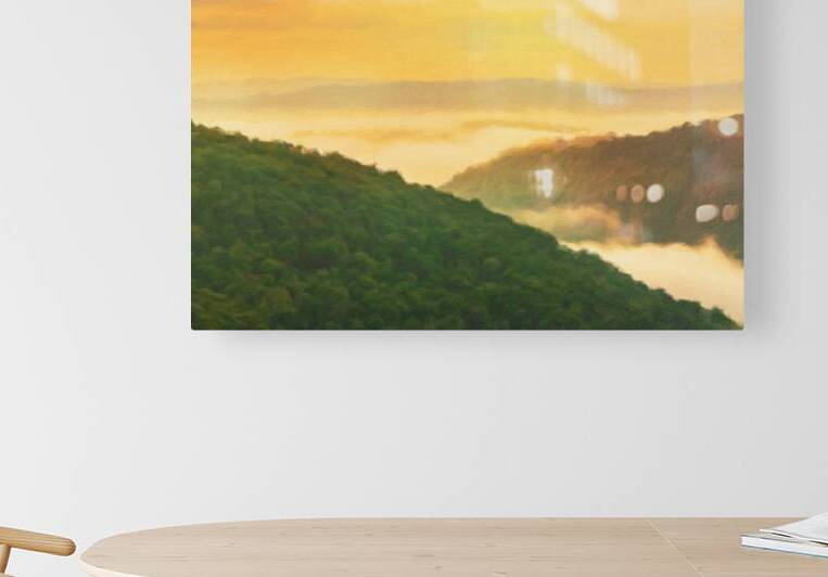 Painting of Cheat River gorge at sunrise near Raven Rock by Steve Heap