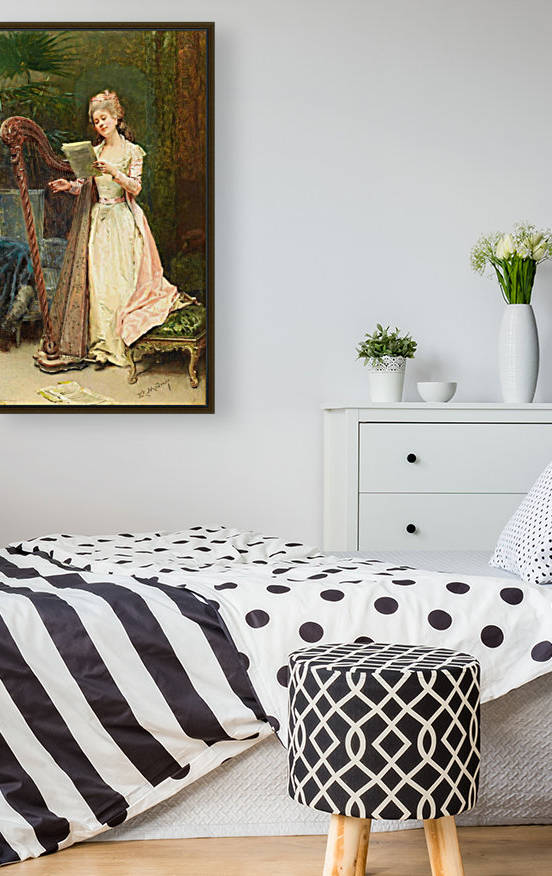 A young woman playing the harp by Ricardo de Madrazo y Garreta