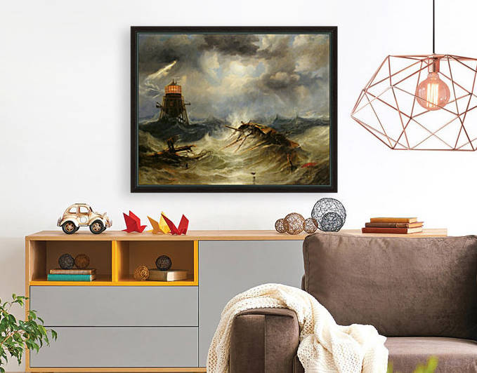 A stormy day on the sea and the lighthouse by John Wilson Carmichael