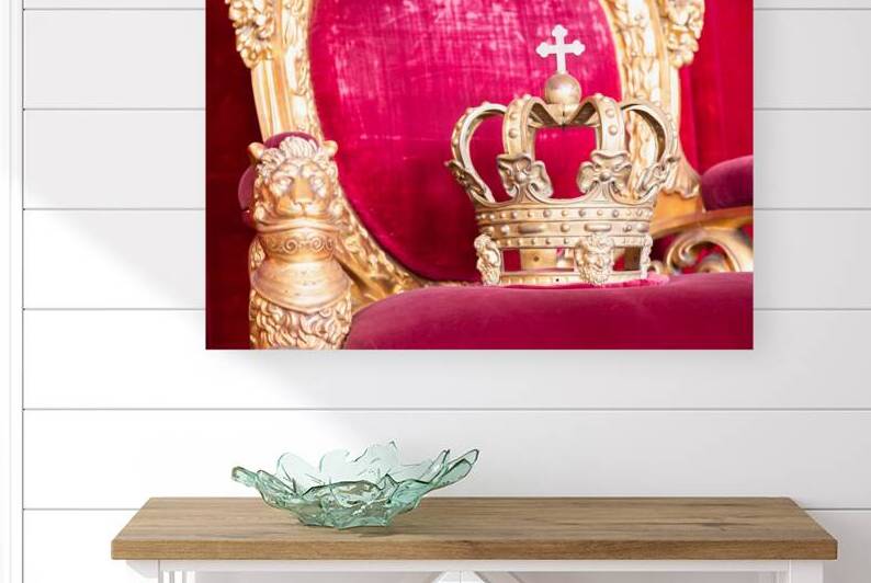 Ancient crown on red velvet. Antique symbol of authority luxury by Paolo Modena