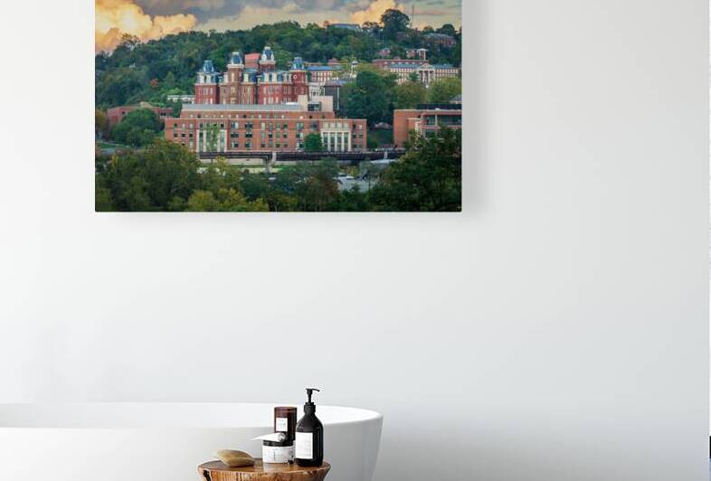 Brooks Hall and Woodburn Hall at sunset in Morgantown WV by Steve Heap