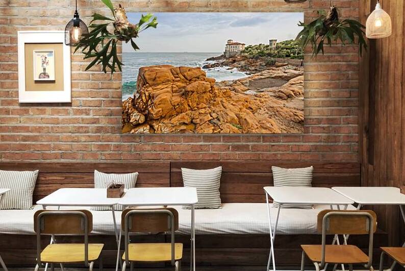 Livorno Italy - Boccale Castle seascape sunset. Rock and sea w by Paolo Modena