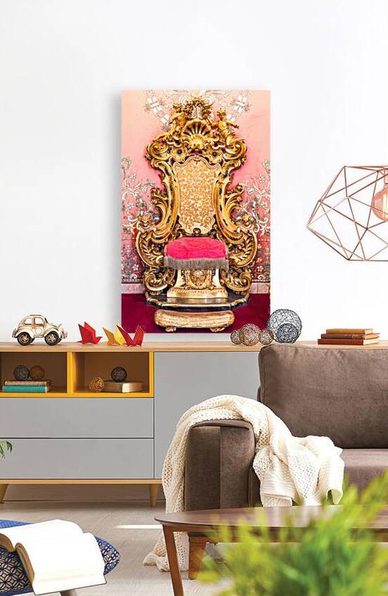 Antique throne in gold and red velvet. Old royal chair luxury v by Paolo Modena