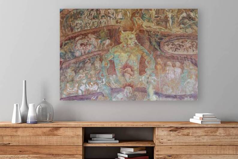 Fresco in the Cemetery with Satan and the medieval hell gothic  by Paolo Modena