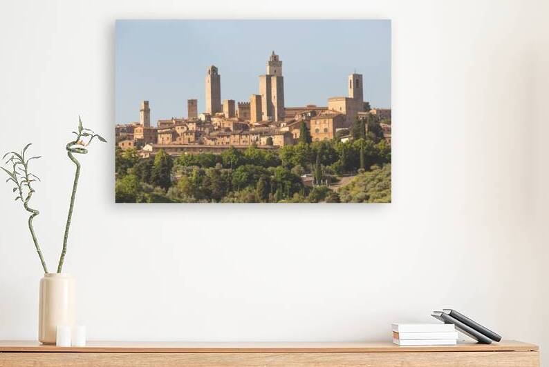 San Gimignano village Italy: green countryside blue sky hill  by Paolo Modena