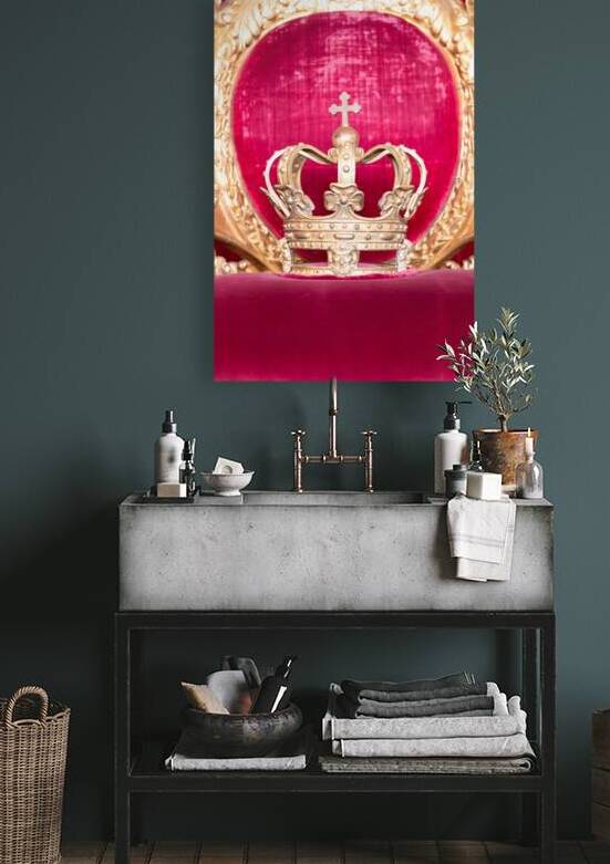 Ancient crown on red velvet. Antique symbol of authority luxury by Paolo Modena