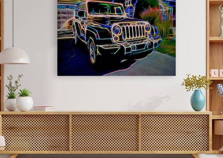 White Wrangler in My Driveway Neon by Bill Swartwout Photography