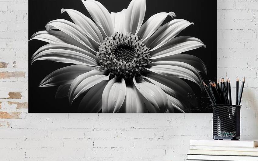 Shadow Bloom – Black and White Sunflower Portrait Print by Savage Art Prints