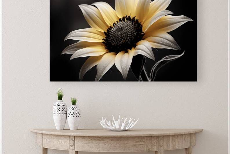 Silver Petals – Monochrome Sunflower Portrait Print by Savage Art Prints