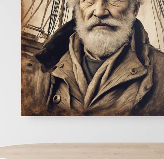 Old sailing ship captain face weathered with old wooden sailing ship in background  Illustration style by AIGALLERY