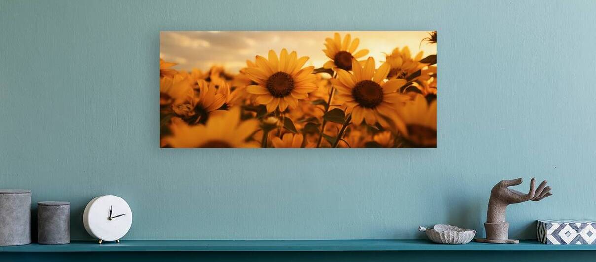 Golden Haze – Radiant Sunflower Morning Print by Savage Art Prints