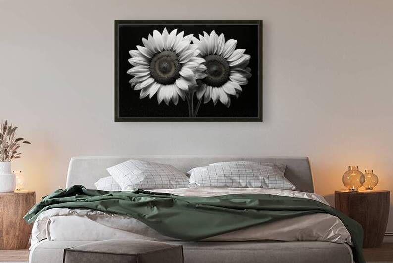Twin Souls – Monochrome Sunflower Pair Print by Savage Art Prints