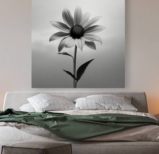 Solitary Grace – Monochrome Sunflower Portrait Print by Savage Art Prints