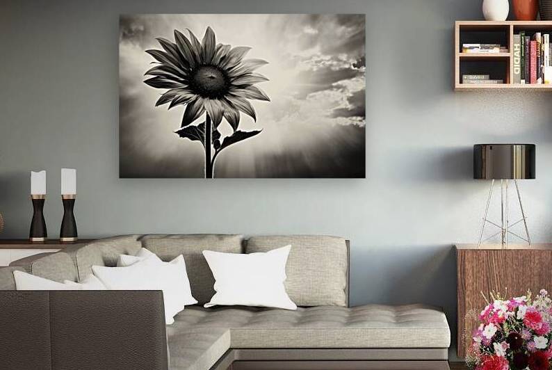 Standing Tall – Sunflower Monochrome Landscape Print by Savage Art Prints
