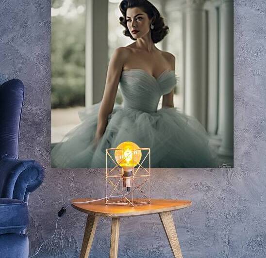 Intriguing perspective of a Ava Gardner. The translucent quality of her dress against a muted background creates a sense of aquatic serenity. Bloom translucent tilt-shift effect. shot with Fujifilm GFX 100 by AIGALLERY