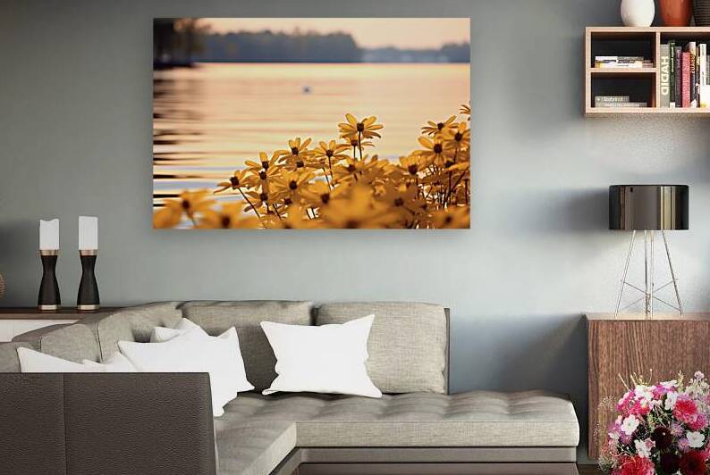 Golden Hour Bloom – Warm Sepia Sunflower Landscape Print by Savage Art Prints