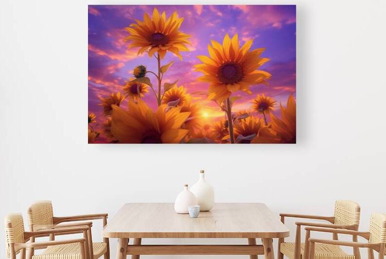 Skyscape Sunflowers – Purple Sunset Botanical Print by Savage Art Prints