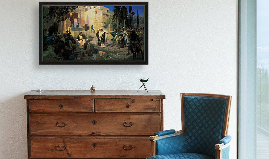 A gathering of men in front of the temple by Vasily Dmitrievich Polenov