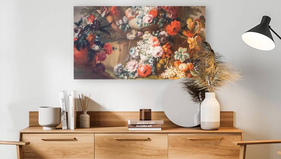 Old baroque flowers painting - vintage style aged decoration. by Paolo Modena